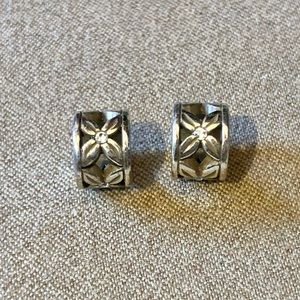 Two Brighton floral cut-out spacers Silver with crystal accents Retired